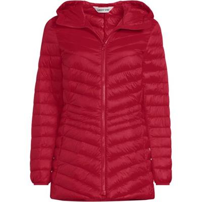 Wanderweight Down Ultralight Packable Jacket with Hood, Women, size: 16-18, petite, Red, Nylon/Down, by Lands' End