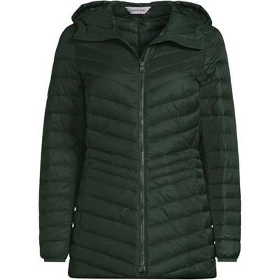 Wanderweight Down Ultralight Packable Jacket with Hood, Women, size: 8, regular, Green, Nylon/Down, by Lands' End