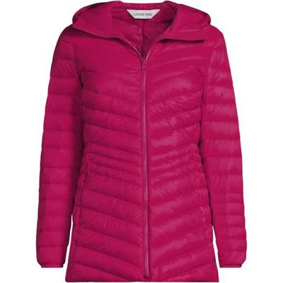 Wanderweight Down Ultralight Packable Jacket with Hood, Women, size: 16-18, regular, Pink, Nylon/Down, by Lands' End