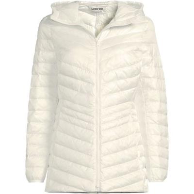 Wanderweight Down Ultralight Packable Jacket with Hood, Women, size: 16-18, regular, Ivory, Nylon/Down, by Lands' End