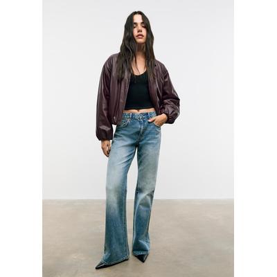 Stradivarius Faux leather quilted bomber jacket Burgundy M