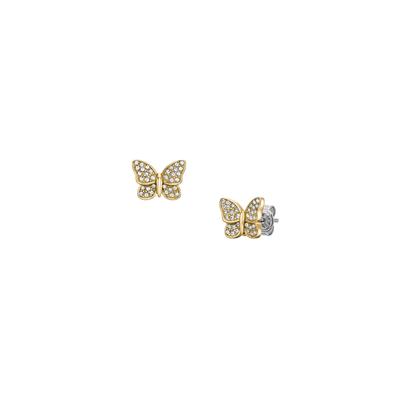 Paar Ohrstecker FOSSIL "Schmuck Geschenk Edelstahl SUTTON Schmetterling", gelbgoldfarben, edelstahlfarben, kristallweiß, kristallweiß, Ohrringe, Damen, Edelstahl, mit Glasstein Image
