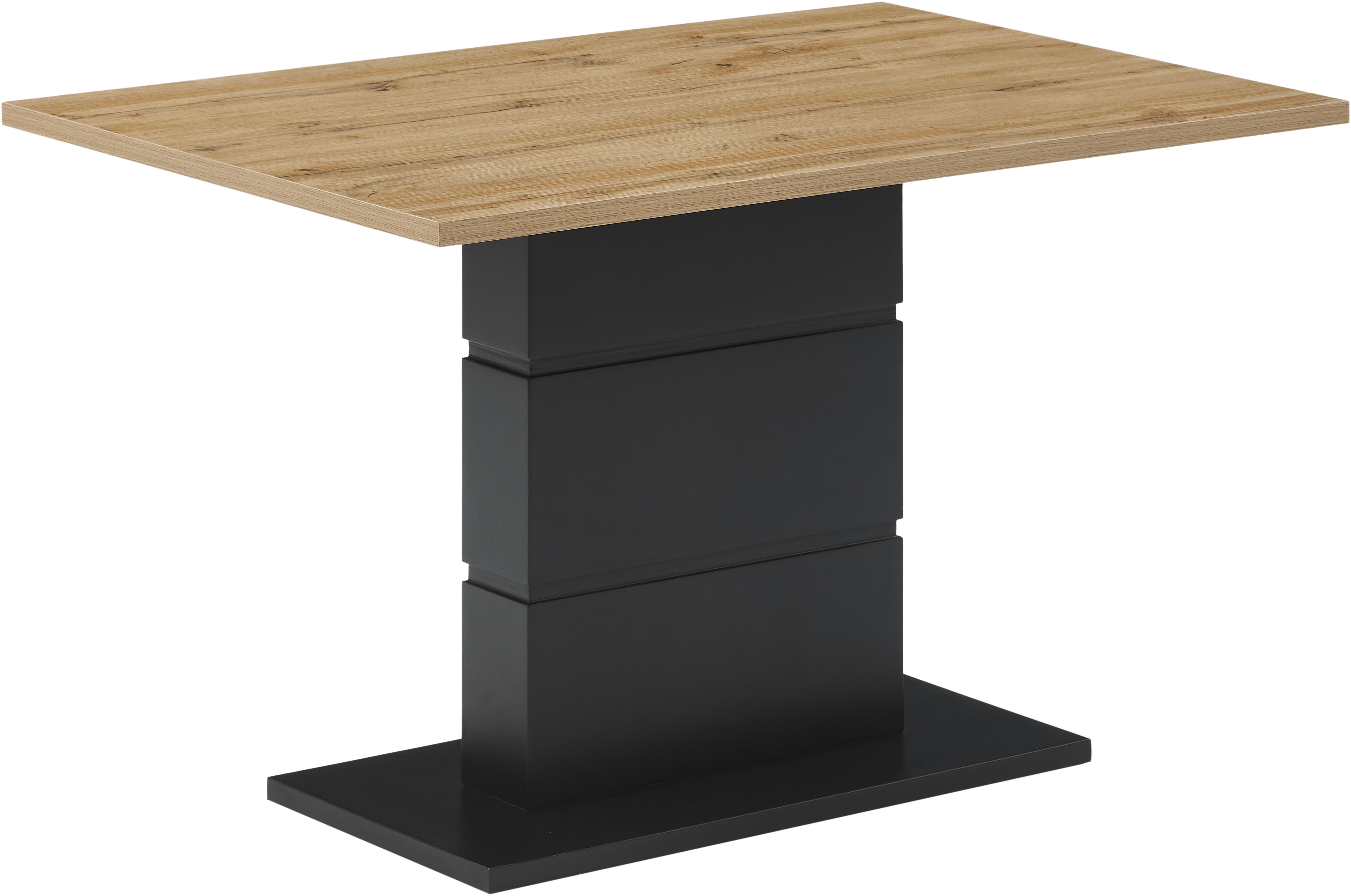 Esstisch HOME AFFAIRE "Geranie", schwarz (naturfarben, natural wood optic), B:120cm H:76cm T:80cm, MDF, Tische, Esstisch, ausziehbar, mit pflegeleichter Melaminoberfläche, lackierter Fuß