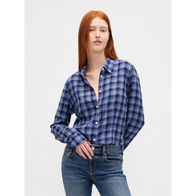 Gap Blue Check Flannel Fitted Check Shirt