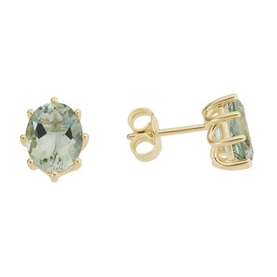 Paar Ohrstecker FIRETTI "Schmuck Geschenk Gold 375 Ohrschmuck Ohrringe Oval", gold (gelbgoldfarben, grün, grün), Ohrringe, Damen, Gelbgold 375, mit Amethyst Image