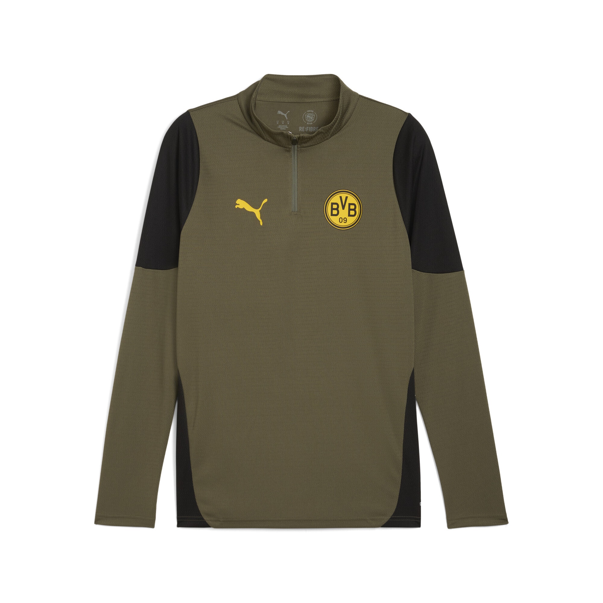 T-Shirt PUMA "Borussia Dortmund Trainingstop Herren", Herren, Gr. S, grün (loden grün schwarz), Obermaterial: 100% Polyester, clean, slim fit, Rundhals, Shirts T-Shirt