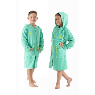 Kinderbademantel KANGAROOS "Kira, Ideal für Zuhause, Schwimmbad oder im Urlaub" Gr. 128, grün (seegrün), 128, Leichtfrottier, Hausmäntel, modernen, sportliches Design, leuchtenden Akzenten Image