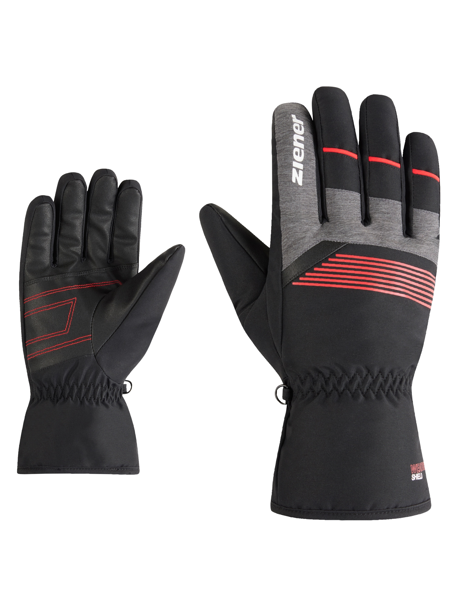 Skihandschuhe ZIENER "GEVIN-Z glove man", Herren, Gr. 8, schwarz (schwarz. rot), Obermaterial: 100% Polyester; Innenhand: 100% Polyester; Futter: 100% Polyester; Wattierung: 100% Polyester, Handschuhe Image