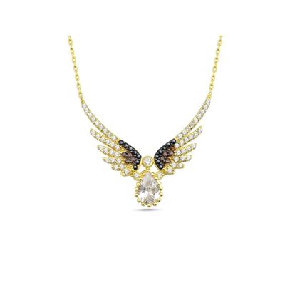 Dkeniz Anhänger mit Kette 925/- Sterling Silber vergoldet Zirkonstein & Engel Silberkette Image
