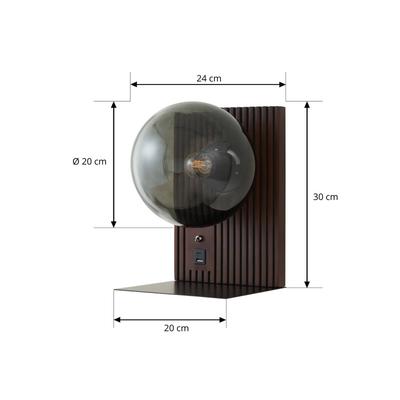 Wandlampe Veloura Lucande, dimmbar, Holz dunkel, für Wohn- / Esszimmer, Glas, Design, Wandleuchte, Wandlampe Innen Image