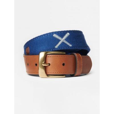 J.McLaughlin Men's Ashton Embroidered Belt in Baseball Navy, Size 32 | Cotton/Leather