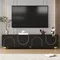Meuble TV, meuble bas avec portes structurées, ornements dorés, pieds ronds dorés, comprenant des inserts, push-to-open