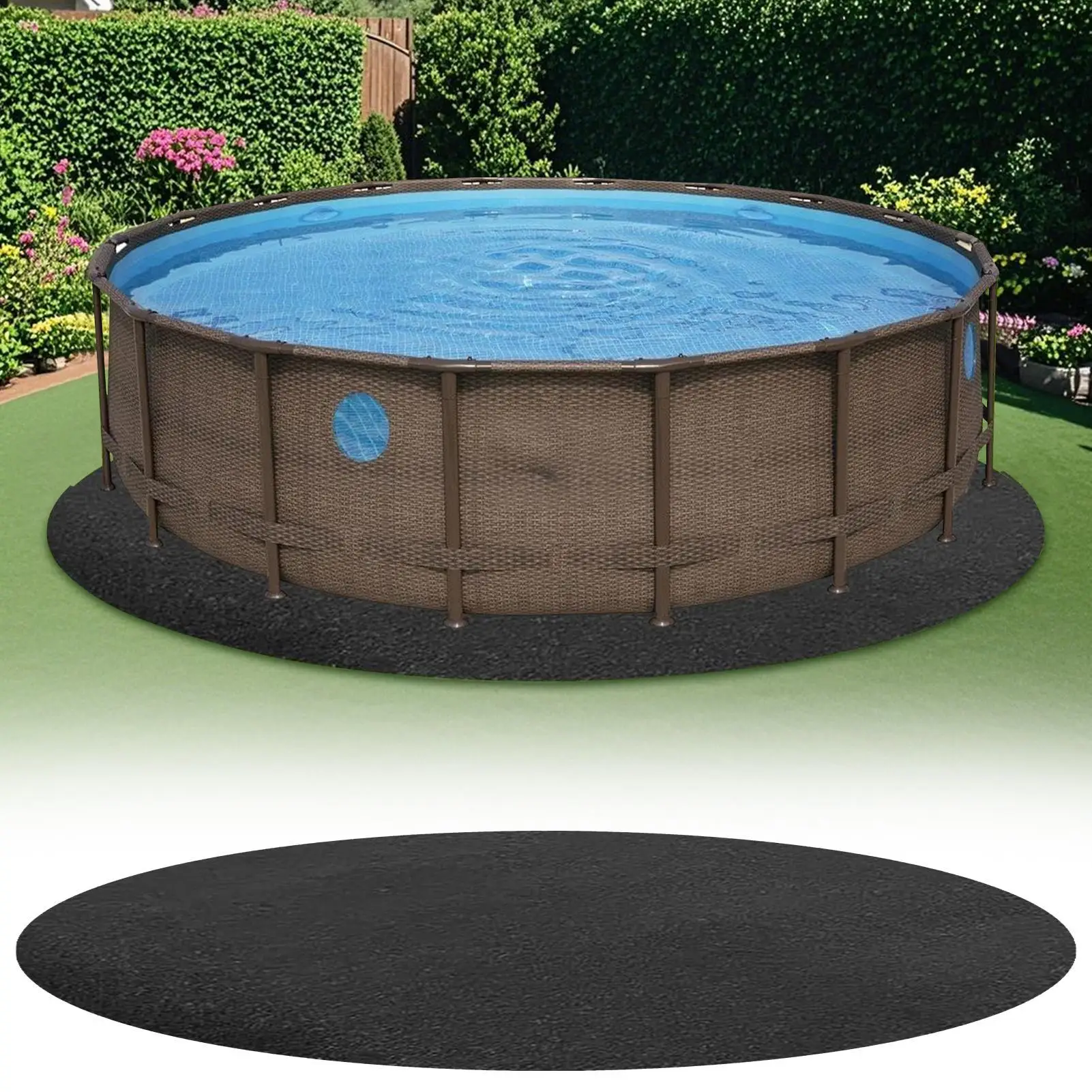 Coussin de revêtement de piscine rond de 3/2.5M, coussin de protection noir pour piscines au sol, intérieur et extérieur, tapis de piscine, bâche robuste