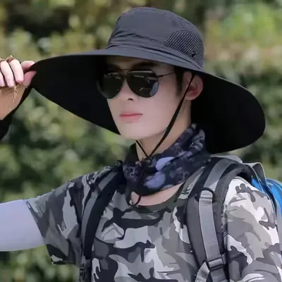 15cm Large Cap Polyester Sun Hat UV Protection Breathable Mesh Cap Foldable Fisherman Hat Outdoor Fishing Hiking Beach Caps
