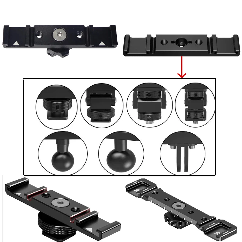 Multi-Kamera-Live-Streaming-Ständer, 1/4 Zoll Dual-Cold-Shoe-Montage, Verlängerungsstange, Mikrofon-Lichthalterung für Gopro Osmo 360-Käfig-Telefonhalter Image