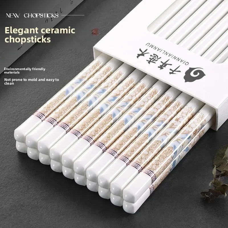 Neues Keramik-Essstäbchen-Set, chinesisches Essstäbchen-Set, eleganter Haushalt, sturzsicher, rutschfest, lebensmittelechtes Porzellan, chinesisches Geschirr