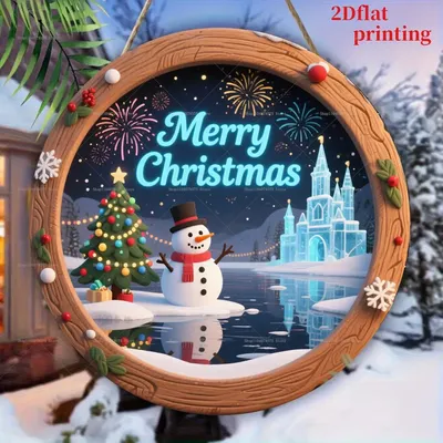 1pc Christmas Xmas Snowman Wooden Yard Sign Round Sign Creative Decorative Sign For Home Garden Patio Snow House Decoration