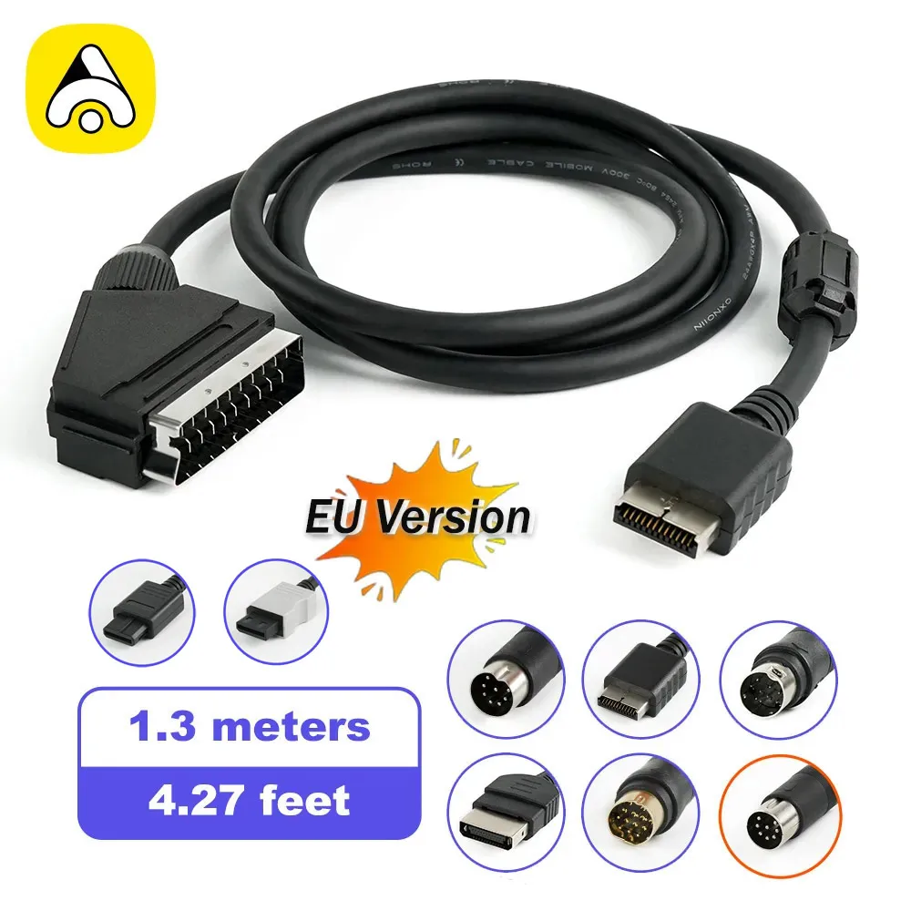 1,3 m hochwertiges Verbundvideo auf SYNC RGB Scart-Kabel für Saturn/MD/Xbox/PS1/PS2/PS3 Videospielkonsole