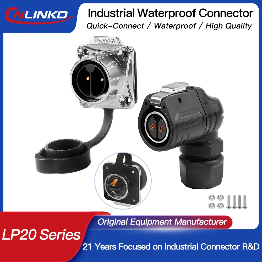 CNLINKO 2 Pin~14 Pin 90 ° Wasserdichter Ellbogenstecker LP20 IP68 Halbmetallischer Schweißverbinder für Industrielle Anwendungen Image