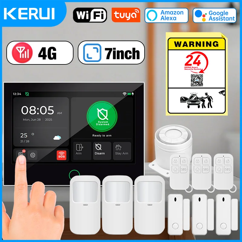 KERUI 4G + WiFi Einbruchschutz-Alarmsystem mit 7-Zoll-IPS-Touchscreen Tuya Smart Home Alarm für die Sicherheit von Haus und Wohnungen