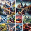 2025 Nuovo Harry Potter Treno Magico 5D Pittura Diamante FAI DA TE Trapano Completo Scuola di Magia Poster Punto Croce Potter Arte Dark Academia