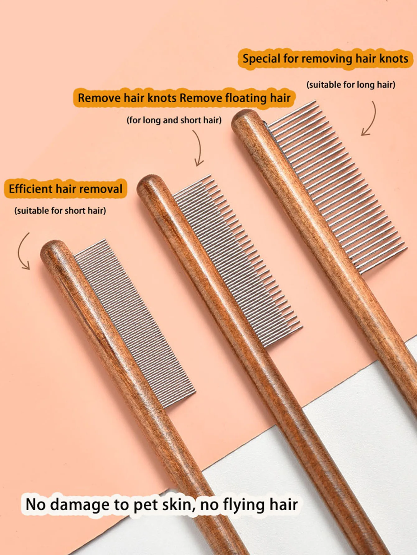 Katzenbürste zum Entfernen von Haaren, Tierhaarentfernungskamm für Katzen, rutschfeste Pflegebürste, Hundekämme aus Edelstahl, Bürsten, Katzenzubehör Image