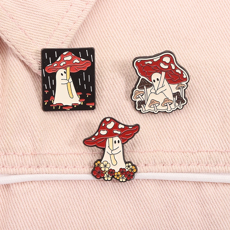 Wandering Ghost mit Pilz-Regenschirm, Emaille-Anstecknadeln, Halloween, gruselige Broschen, Anstecknadel, Modeschmuck, Geschenke für Freunde Image