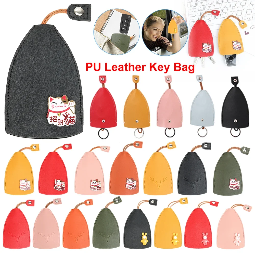 Ausziehbares Schlüsseletui aus PU-Leder, Schlüsseletui, Schlüsselschutz, Autoschlüsselhalter, niedlicher Schlüssel-Organizer, Schlüsselanhänger-Etui, Ledertasche für Schlüssel Image
