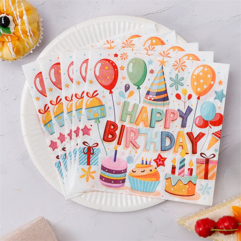 20 teile/beutel Alles Gute Zum Geburtstag Gedruckt Servietten Party Liefert Einweg Servietten Festival Abendessen Liefert Geschirr Matte Papier Serviette Image