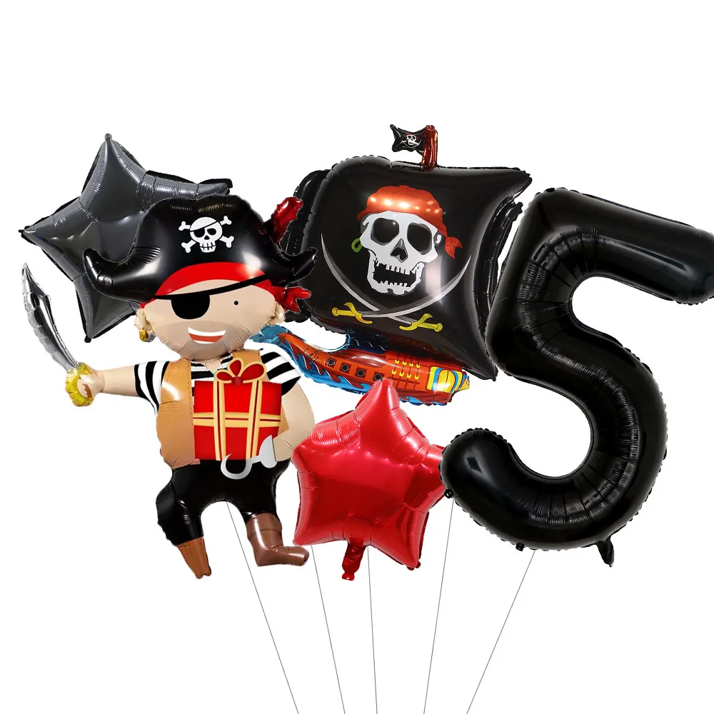 5Pcs Piraten Boot Halloween Ballon Set 32 zoll Schwarz Rot 0-9 Anzahl Jungen Geburtstag Party Baby Dusche kinder Helium Ballon Image
