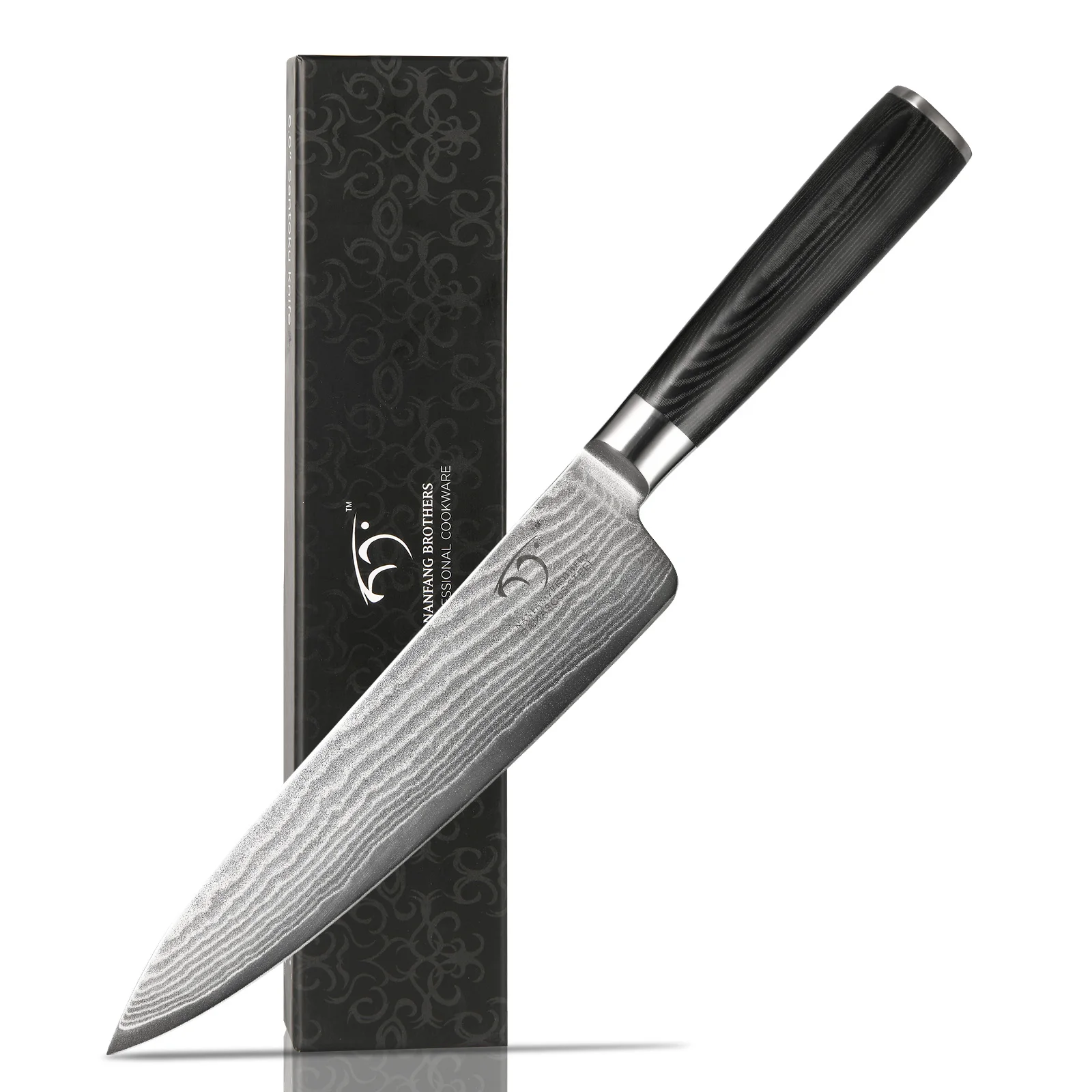 8-Zoll-Multifunktions-Kochmesser aus Damaszenerstahl, Rasiermesserscharfes Küchenmesser aus Kohlenstoffstahl, lighter Griff Image