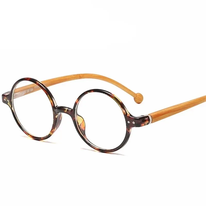 Mode Runde Lesebrille Frauen Männer Federscharnier mit Holz-Look Presbyopie Brille Brillen Klassische Leser Komfort Image