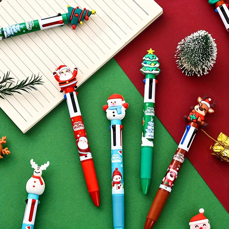 16 stücke Weihnachten Serie Kugelschreiber Vier Farbe Drücken Stift Party Favors Festival Liefert Elch Schneemann Muster Student Schreibwaren Image