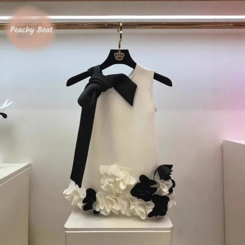 Baby Mädchen Prinzessin 3D Blume Ärmelloses Kleid Infant Kleinkind Kind Bogen Elegante Vestido Party Geburtstag Baby Sommer Kleidung 1-10Y Image