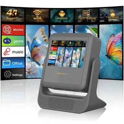 Netflix Prime Video Stream Projector 1080P 4K, 8'' Touch Panel 180° - WiFi 6, BT5.0, HDMI USB Home Theater Gaming Office Use