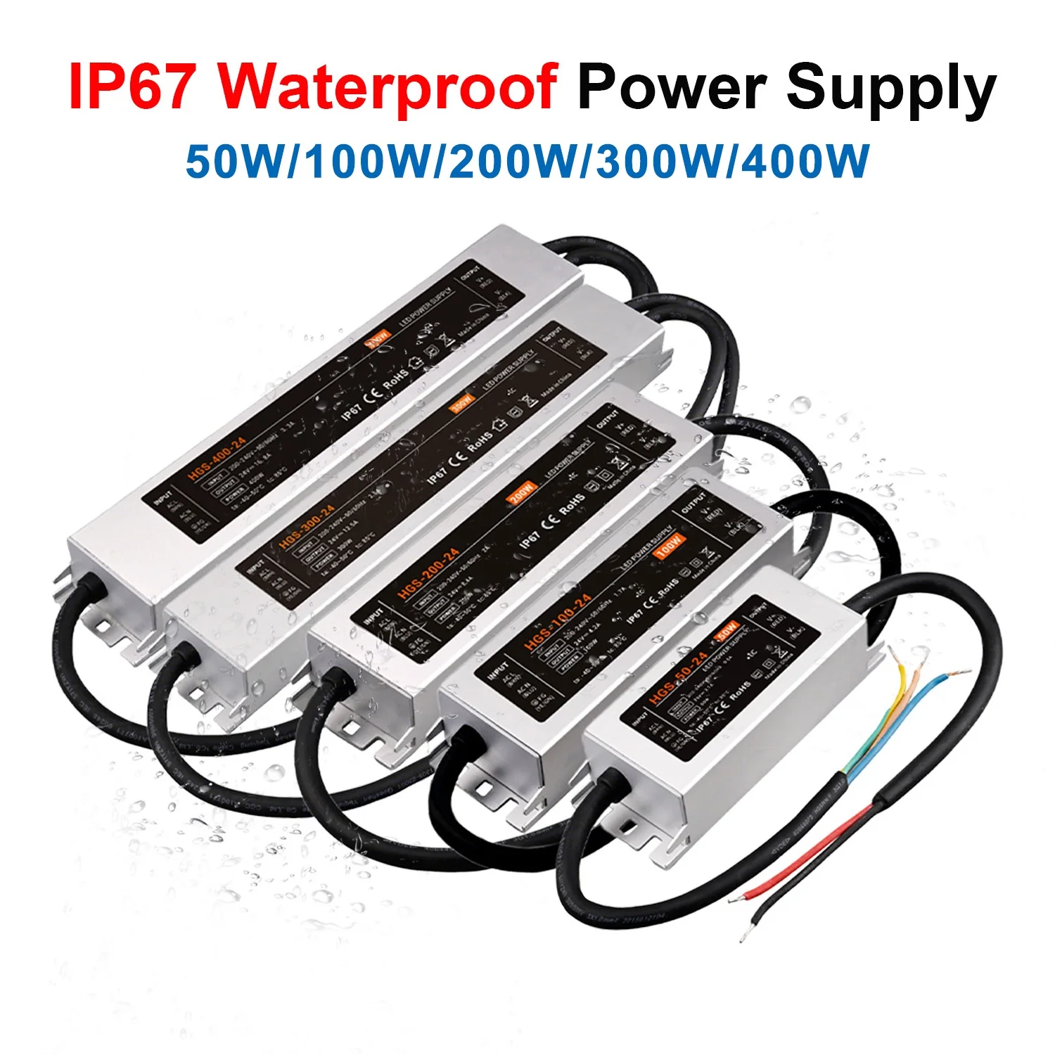 Wasserdichtes Netzteil IP67 Beleuchtungstransformatoren Outdoor-LED-Treiber 50W 100W 200W 300W 400W Konverter für LED-Streifen DC24V Image