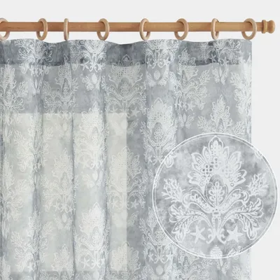 JINCHAN 1 Panel Linen Sheer Curtains For Living Room Bedroom Damask Floral Pattern Light Filtering Voile Curtain Window Curtain