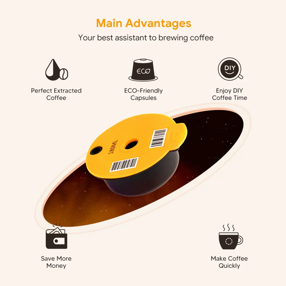 icafilas Nachfüllbare Kaffee 60/180/200/220 ml Kapsel für Bosch Tassimo Maschine Wiederverwendbare Kaffeefilter Pod Espresso Adapter Maker Image
