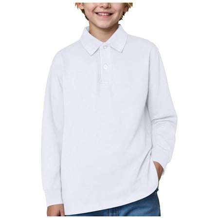 Mepaouo Boys Long Sleeve Polo Shirts School Uniform Henley Cotton T-Shirts Kids Casual Basic Tee Tops 11-12T