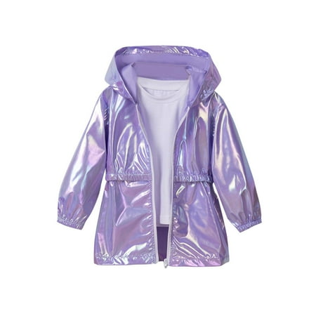 ZQUUVOU Toddler Girl s Reflective Jacket Laser Shiny Zip Up Hoodie Jacket Lightweight Cycling Running Coat Windbreaker Purple