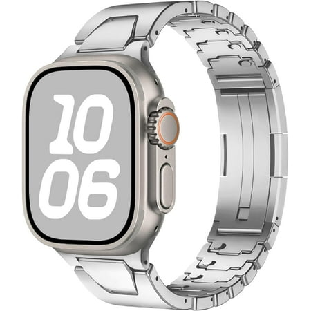 XiHAMA Titanium Band Compatible with Apple Watch Band 49mm 46mm 45mm 44mm 42mm iWatch Ultra2 Ultra SE 2 SE Series 10 9 8 7 6 5 4 3 2 1 Titanium Replacement Watch Band with Folding Clasp