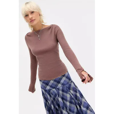 Kimchi Blue Lola Long Sleeve T-Shirt - Brown XS at Urban Outfitters