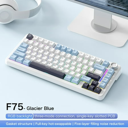 FREEWOLF F75 Wireless Gaming Keyboard AULA F75 Same Model 75% Mating Row Hot Swap Gaming Keyboard Tri-Mode Link 4000 mAh Battery