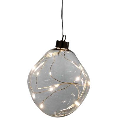 Dekokugel LEONIQUE "Birdelle, Weihnachtsdeko mit LED Beleuchtung, in organischer Form", grau, Ø:12cm, Glas, Dekofiguren, Ø ca. 12 cm, Christbaumkugeln, organische Kugeln aus Glas Image