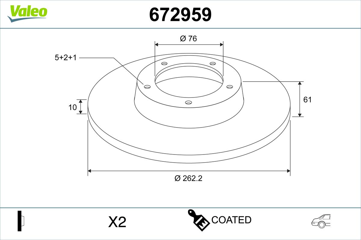 VALEO Bremsscheibe 672959 Hinterachse voll 262mm 10mm für KAWEI AUTO KIA (DYK) HYUNDAI Image