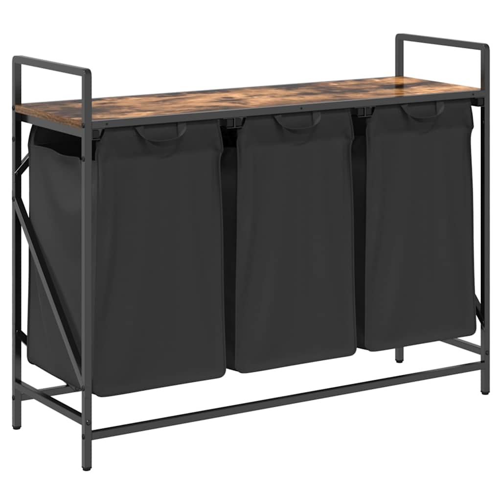 vidaXL Wäschekorb 3 Fächer mit Ablage Räuchereiche Image