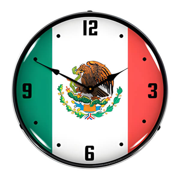Collectable Sign and Clock Mexican Flag Backlit Wall Clock