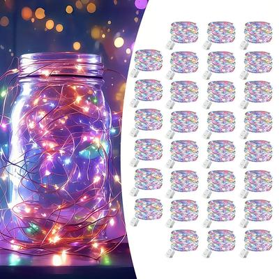 30 Pcs 2M/7FT 20 LED Beams Fairy String Lights Halloween Christmas Valentine's Day Wedding Party Indoor and Outdoor Atmosphere Decoration Lights DIY Gift Decoration Copper Wire Light String LR44 3