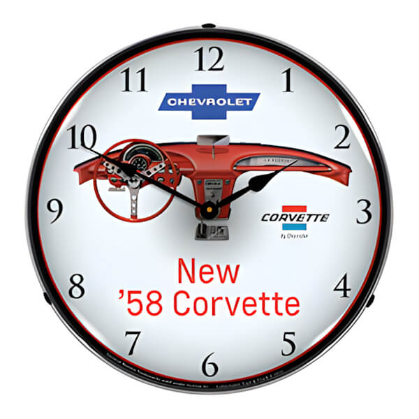 Collectable Sign and Clock 1958 Corvette Dash Backlit Wall Clock