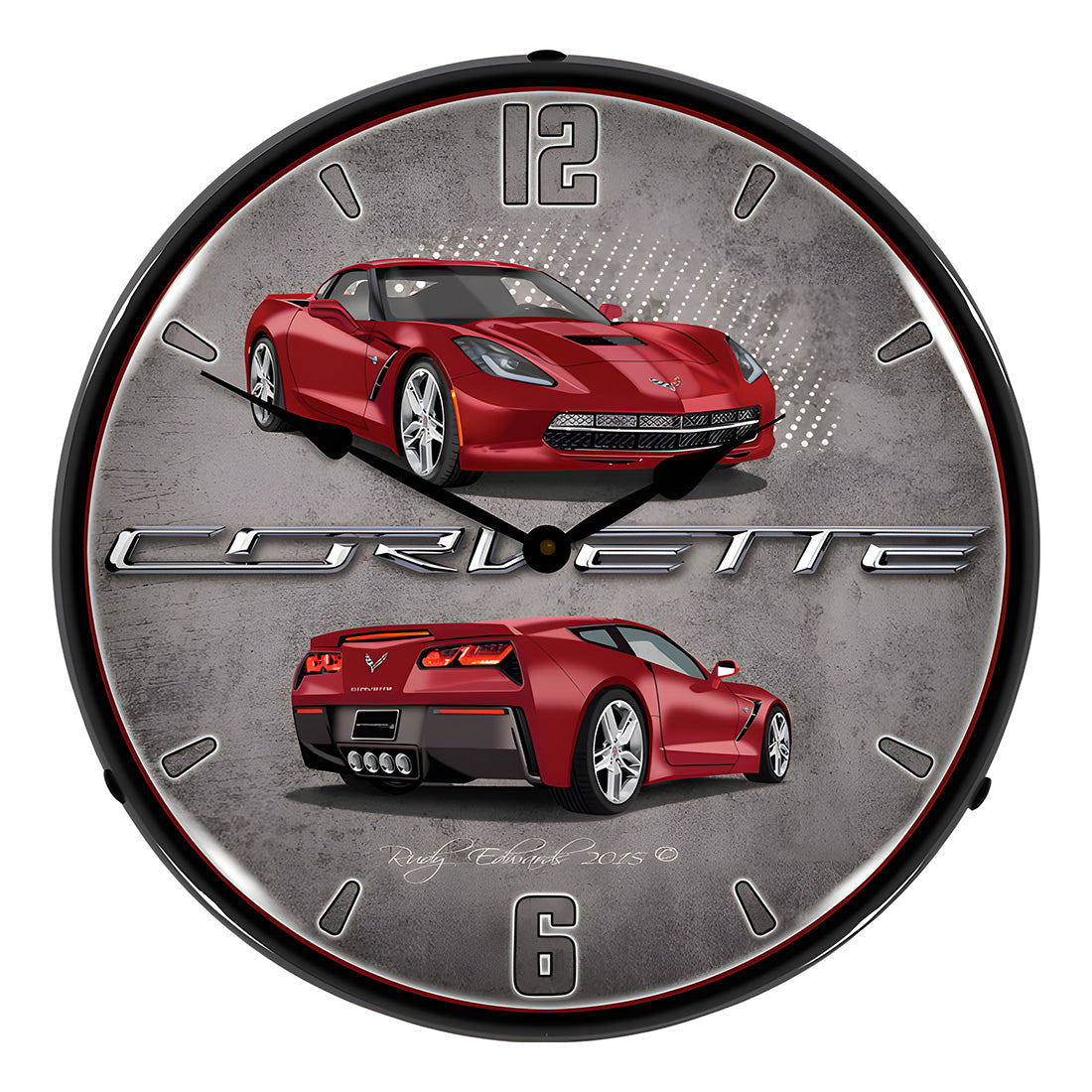 Collectable Sign and Clock C7 Corvette Crystal Red Backlit Wall Clock